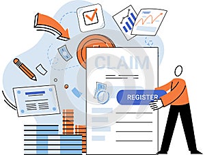 Claim form man filling out checklist write personal information into document for data registration