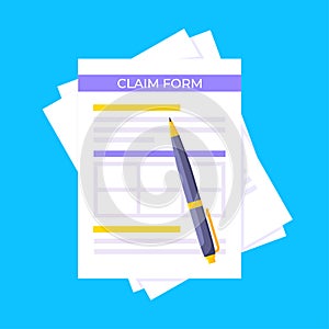 Claim form paper sheets isolated on gray background flat style design vector illustration.