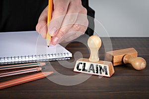 Claim. Service, quality and communication concept. Rubber Stamp