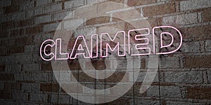 CLAIMED - Glowing Neon Sign on stonework wall - 3D rendered royalty free stock illustration