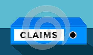 claims, blue ring binder