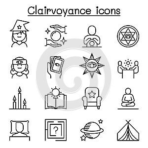 Clairvoyance, fortune teller icon set in thin line style