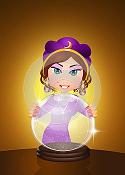 Clairvoyant with crystal ball