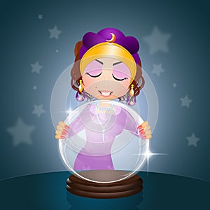 Clairvoyant with crystal ball