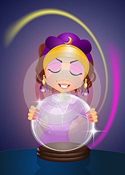 Clairvoyant with crystal ball