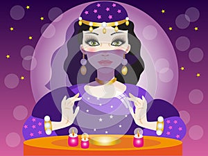 Clairvoyant reads the future in the crystal ball