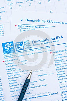 Application form for RSA (Revenu de solidaritÃ© active), minimum income in France