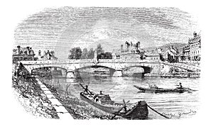 Clamecy Bridge in Nievre, France, vintage engraving photo