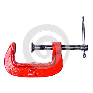 Clamp compression tool isolated on white. Work clamp or Professional workbenches isolated on white background