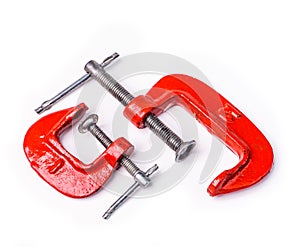 Clamp compression tool isolated on white. Work clamp or Professional workbenches isolated on white background