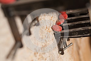 Clamps in a carpenter workshop
