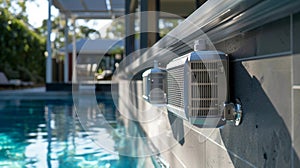 The clamps securing the pool heater to the pool wall are and rustresistant ensuring its stability and durability