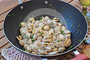 Clams cooked in a pan