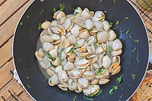 Clams cooked in a pan