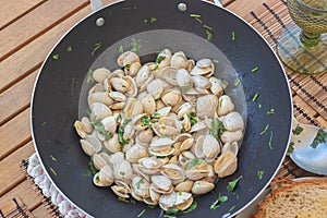 Clams cooked in a pan