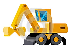 Clamshell bucket wheeled excavator minimalistic icon photo