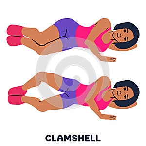 Clamshell. Sport exersice. Silhouettes of woman doing exercise. Workout, training photo