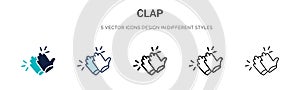 Clap icon in filled, thin line, outline and stroke style. Vector illustration of two colored and black clap vector icons designs