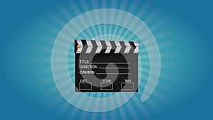 Clapboard appears over blue background HD animation