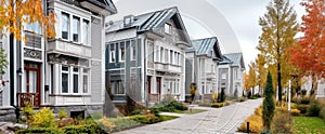 Clapboard traditional private houses. Residential architecture exterior. Created with generative Ai