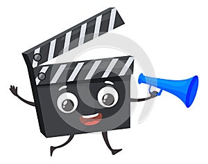 Clapper board character. Cinema mascot. Movie production symbol