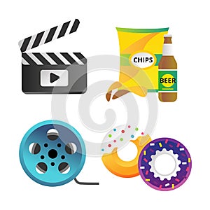 Clapper board and cinema icons vector illustration.