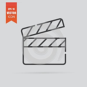 Clapper board icon in flat style isolated on grey background