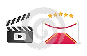 Clapper board and red road vector illustration.