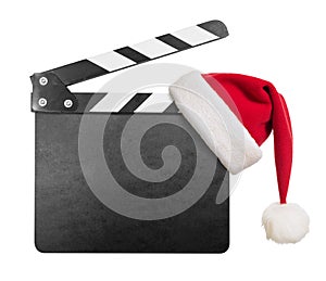 Clapper board with Santa's hat on it isolated