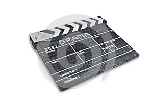 Clapper board on white background Title Drama