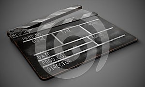 Clapperboard on a dark background close-up. 3d rendering