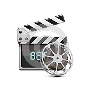 clapperboard with film reel. Vector illustration decorative design