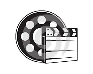 Clapperboard with Film Roll Illustration with Silhouette Style