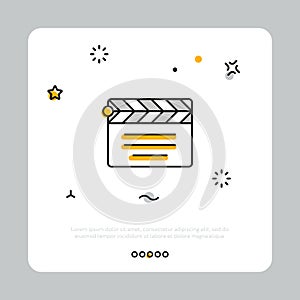 Clapperboard icon on white square