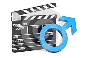 Clapperboard with male gender symbol, 3D rendering