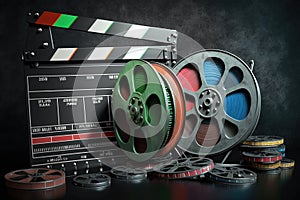 clapperboard reels, Film concept internet online movie Video