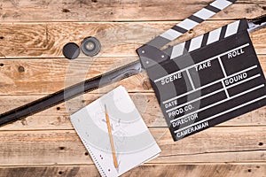 Clapperboard, storyboard on wood