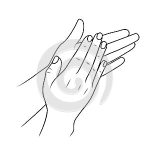 clapping hands or applauding, linear illustration or sketch by black stroke