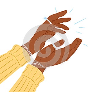 Clapping hands. Human hands applauding, woman clap her hands, ovation or greeting gesture. Applauding hand palms flat vector