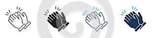 Clapping Hands Line And Solid Icon Set. Applause, Appreciation, And Celebration Gesture Symbol Collection. Positive