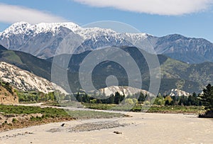 Clarence river with Seaward Kaikoura Range, New Zealand photo