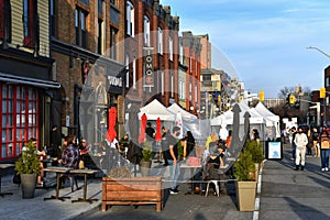 Clarence Street in Ottawa, Canada with tents to allow for seating during pandemic lockdowns