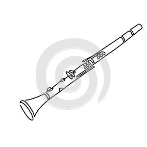 Clarinet line art drawing on white. vector illustration