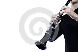 Clarinet player hands isolated on white