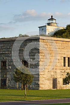 Clark's Point Lighthouse Sits on Fort Taber on a Warm Summer Evening