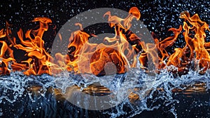 The clash between fire flames and a water splash on a dark background, symbolizing struggle, Ai Generated