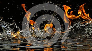 The clash between fire flames and a water splash on a dark background, symbolizing struggle, Ai Generated