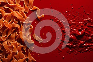 The Clash of Red Sauce and Pasta: An Abstract Culinary Composition Ai generated