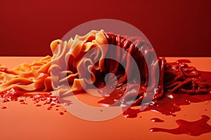 The Clash of Red Sauce and Pasta: An Abstract Culinary Composition Ai generated