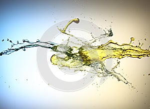 Clash of yellow and blue liquid jets photo